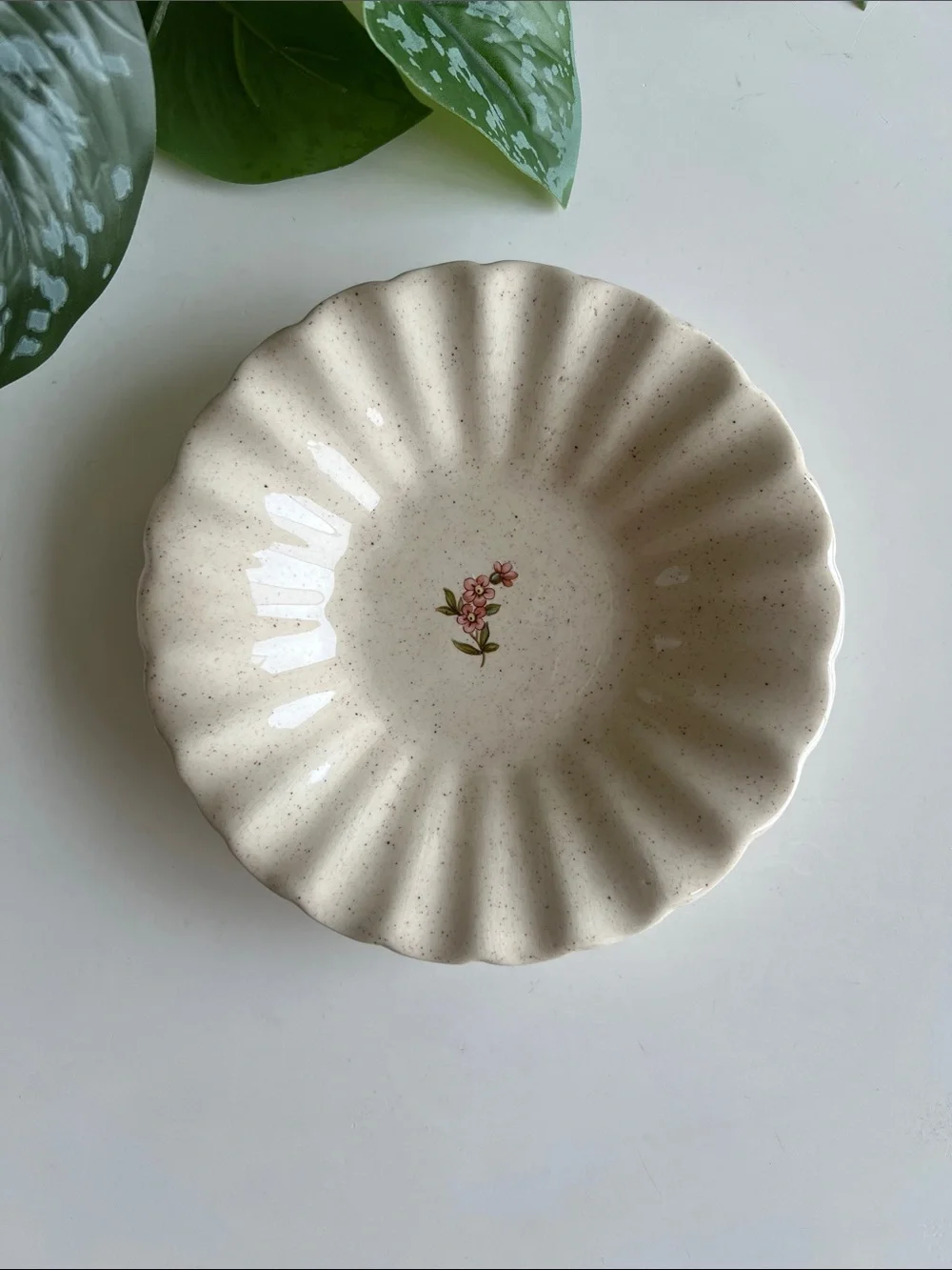 Vintage Speckled Floral Ceramic Trinket Jewelry Dish Decor